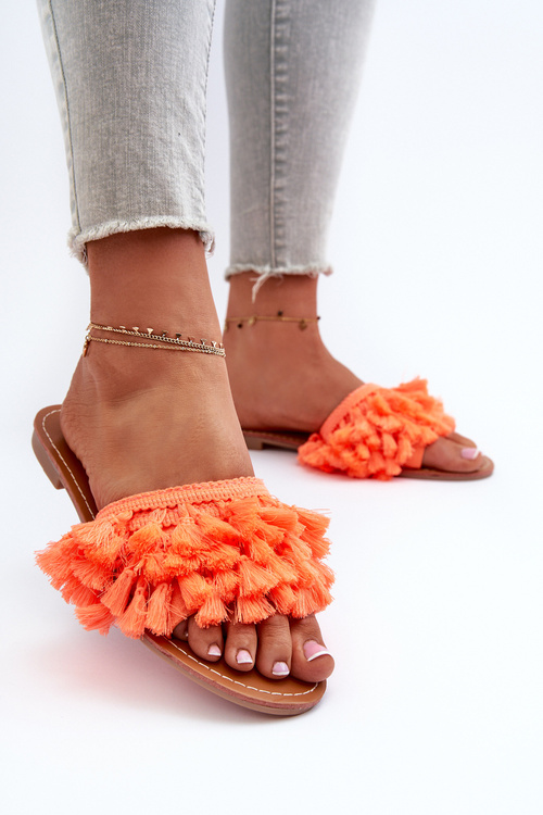 Flat Women's Slippers with Fringes Orange Rialle