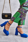 Suede Chunky Heels Platform Pumps Blue Diame