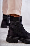 Botki Sztyblety Damskie Ocieplane Pasek Czarne Jose