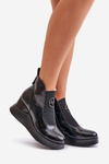Lacquered Wedge Boots Insulated Black Vinceza 66703