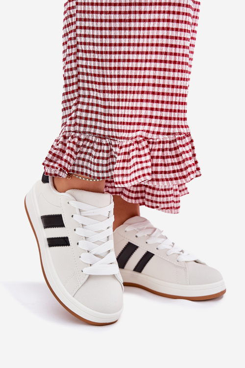 Eko Skórzane Sneakersy Buty Sportowe Damskie Białe Ravina