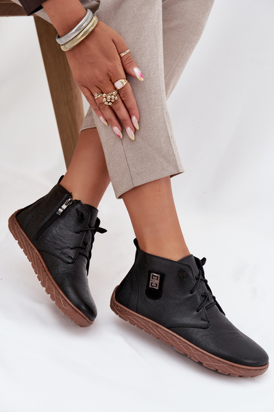 Leather Women's Barefoot Shoes with Decorative Detail Zazoo 30072 Black