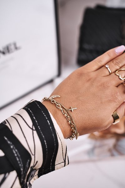 Women's Bracelet Double Chain with Pendants Gold Charming