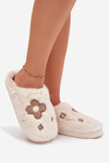 Furry slippers with flowers beige Selinne