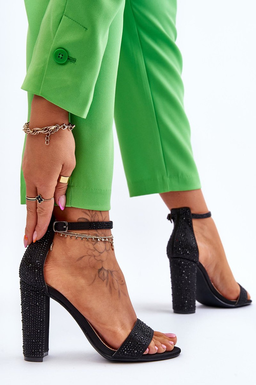 Women's High Heel Sandals With Zircons Black Idealistic