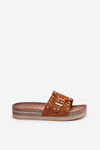 Women's Platform Slippers With Buckle And Studs Camel Nusithia