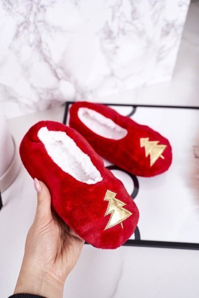 Children's Christmas Slippers With Christmas Tree Red Let It Snow