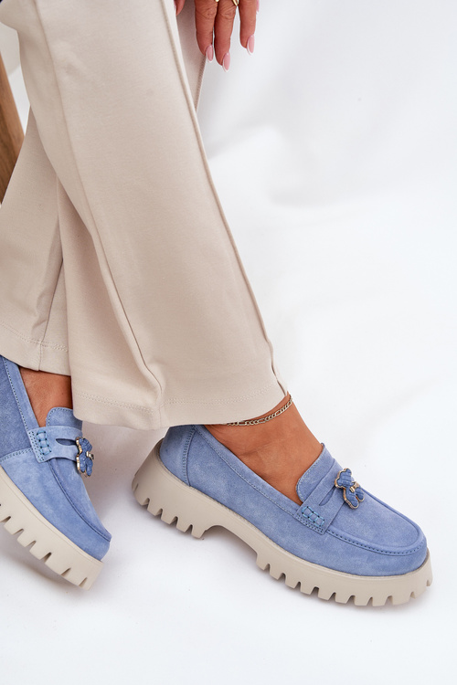 Women Suede Moccasins With Teddy Bear Vinceza 79533 Blue