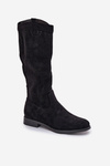Knee Boots With Perforated Shaft On Flat Heel S.Barski HY51-860 Black
