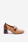 Leather Heels On A Heel With A Golden Decoration Laura Messi 2861 Brown