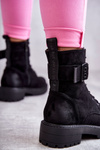 Women's Lace-up Suede Flat Heel Boots Black Firmina