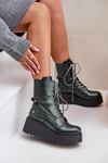 Leather Ankle Boots Workers On Platform And Wedge Maciejka 06676-09 Green