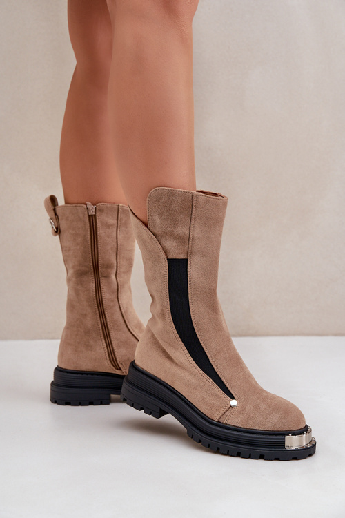 Fleece-Lined Flat Heel Boots Beige Palimra