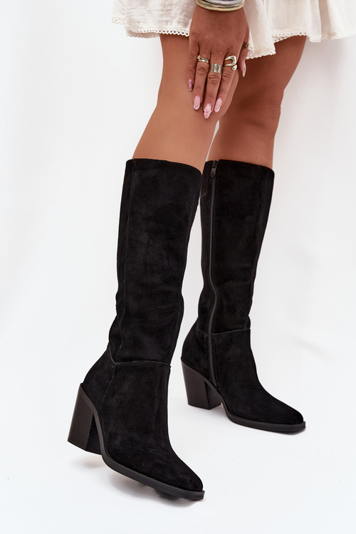 Suede Thigh High Boots With Zipper Black Lissara