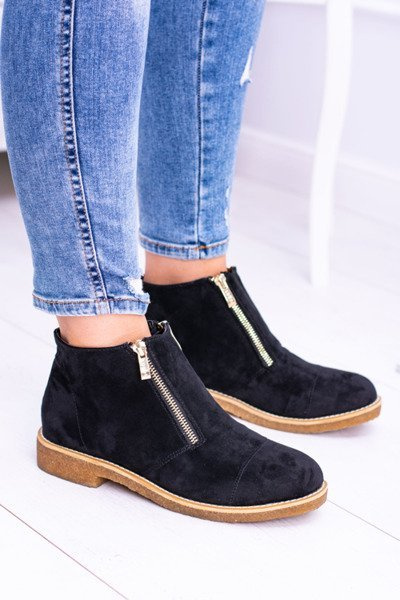 Lu Boo Black Suede Women's Boots With Zippers Inez