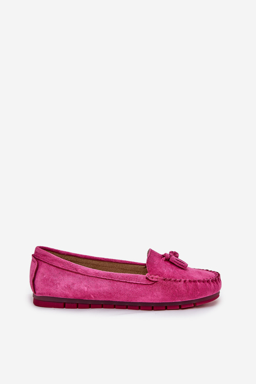 Women's Flat Classic Suede Moccasins S.Barski LR51-548 Fuchsia