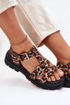 Ladies Eco Leather Sandals With Buckles Leopard Jeneliena