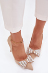 High heels with bow and crystals Beige Marivine