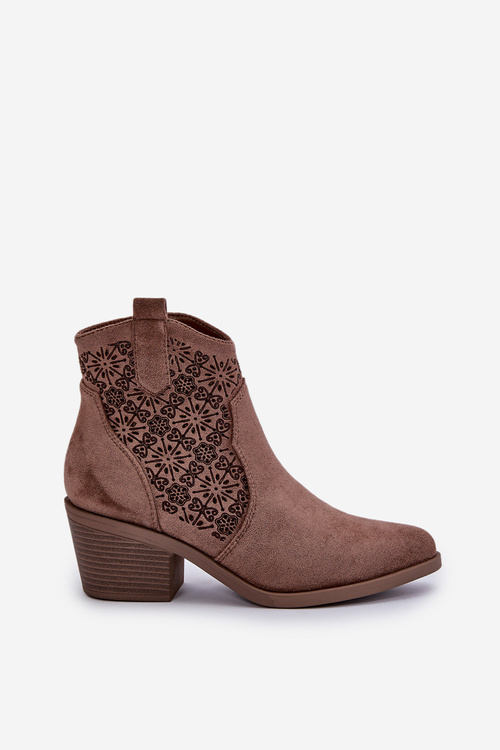 Botki Kowbojki Eko Zamszowe Ażurowe S.Barski HY42-944 Brązowe