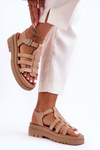 Sandały Skóra Płaskie Paseczki Beżowe Diosa D-27