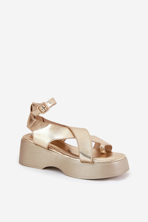 Women's Sandals On Platform And Wedge Eco Leather Gold Tenzorus