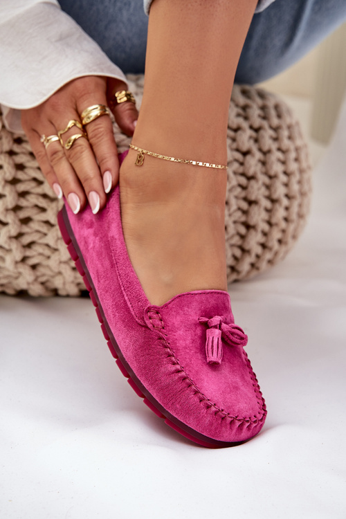 Women's Flat Classic Suede Moccasins S.Barski LR51-548 Fuchsia