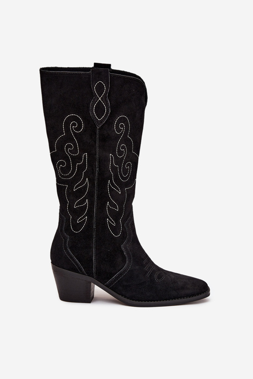Suede Women's Cowboy Boots With Heel Black Karira