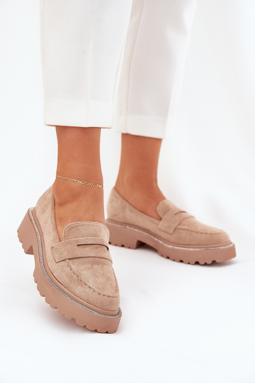 Women's eco suede moccasins with zirconia khaki Wilamla