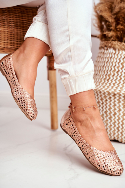 Lu Boo Women's Ballerinas Champagne Openwork Braided Carry