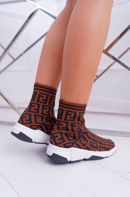 Women's Sports Shoes High Sock Brown Press