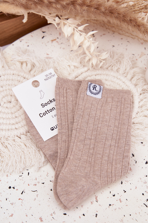 Cotton Socks Striped Women's Beige