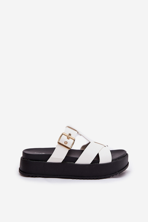 Womens Platform Sandals With Straps And Buckle White Elimessa
