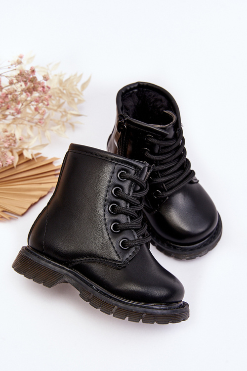Children's Leather Boots With Zipper Black Omua