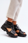 Zazoo 999 Leather Women's Sandals with Golden Zip