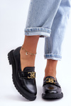 Women's Leather Moccasins on a Flat Heel Black Sincias