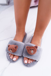 Lu Boo Damskie Szare Pluszowe Klapki Z Misiem Teddy