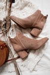 Suede Openwork Cowboy Boots Dark Beige Helloni