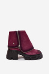 Damskie Botki Wywinięta Cholewka Skóra Naturalna Bordowe Maciejka 07145-23