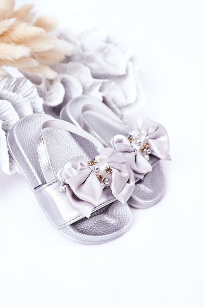 Children's Rubber Flip Flops With Bow Silver Senari