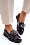 Lacquered Wedge Loafers With Crystals Black Loresa