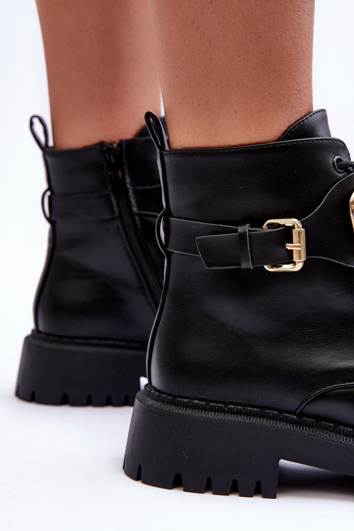 Stylish Lace-up Boots with Ornament Black Ollia