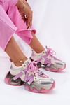Ladies Leather Sneakers On Chunky Sole Pink GOE RR2N4030
