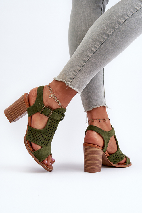 Lace Sandals with Stiletto Heel Dark Green Hey Lover