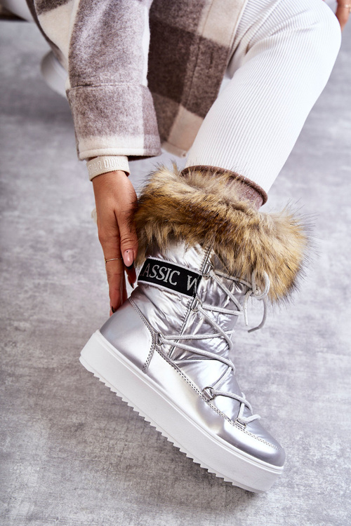 Women's Lace-up Snow Boots Silver Santero
