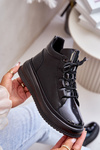 Lakierowane Buty Sportowe Na Platformie Lekkie Skóra Czarne Artiker 55C1049