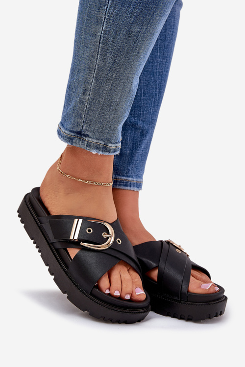 Platform Sandals With Buckle Black Honavia