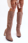 Suede Over-The-Knee Boots On Heel Beige Kilrenita 