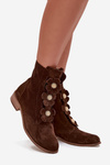 Suede Women's Ankle Boots with Decorative Flowers Zazoo 3085 Brown