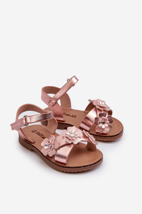 Children's Sandals Adorned with Flowers Fastened with Velcro Pink Fagossa