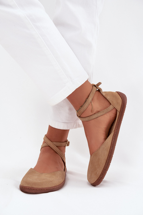 Suede Ballet Flats Women Barefoot With Straps Zazoo 191 Beige